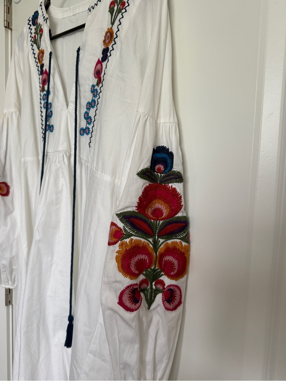 White Embroidered Boho Tunic with Tassels | Beach Cover Up - Picture 6 of 7